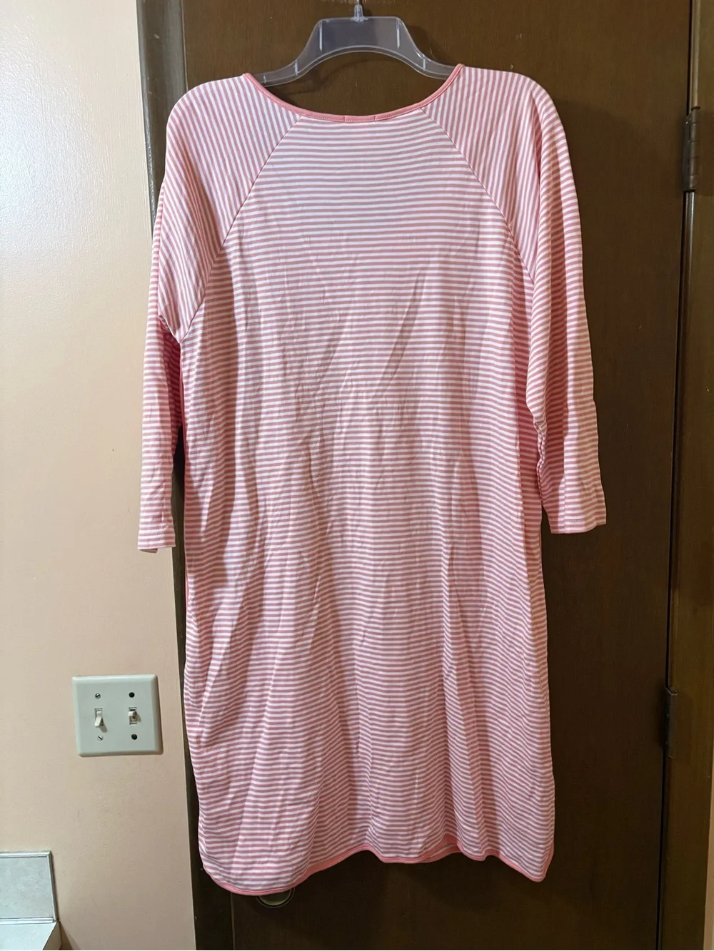Lake Long Sleeve Sleep Gown in Coral & White